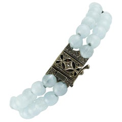 Aquamarine, Diamonds, 9 Karat Rose Gold and Silver Beaded Bracelet