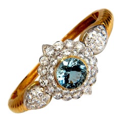 Bracciale rigido con diamanti e acquamarina, 18 carati, 15,50 carati, grappolo naturale italiano*