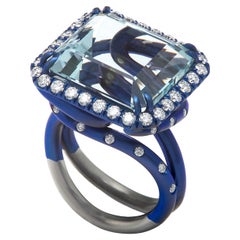 Aquamarine Diamonds Blue Titanium Made in Italy Margherita Burgener Ring