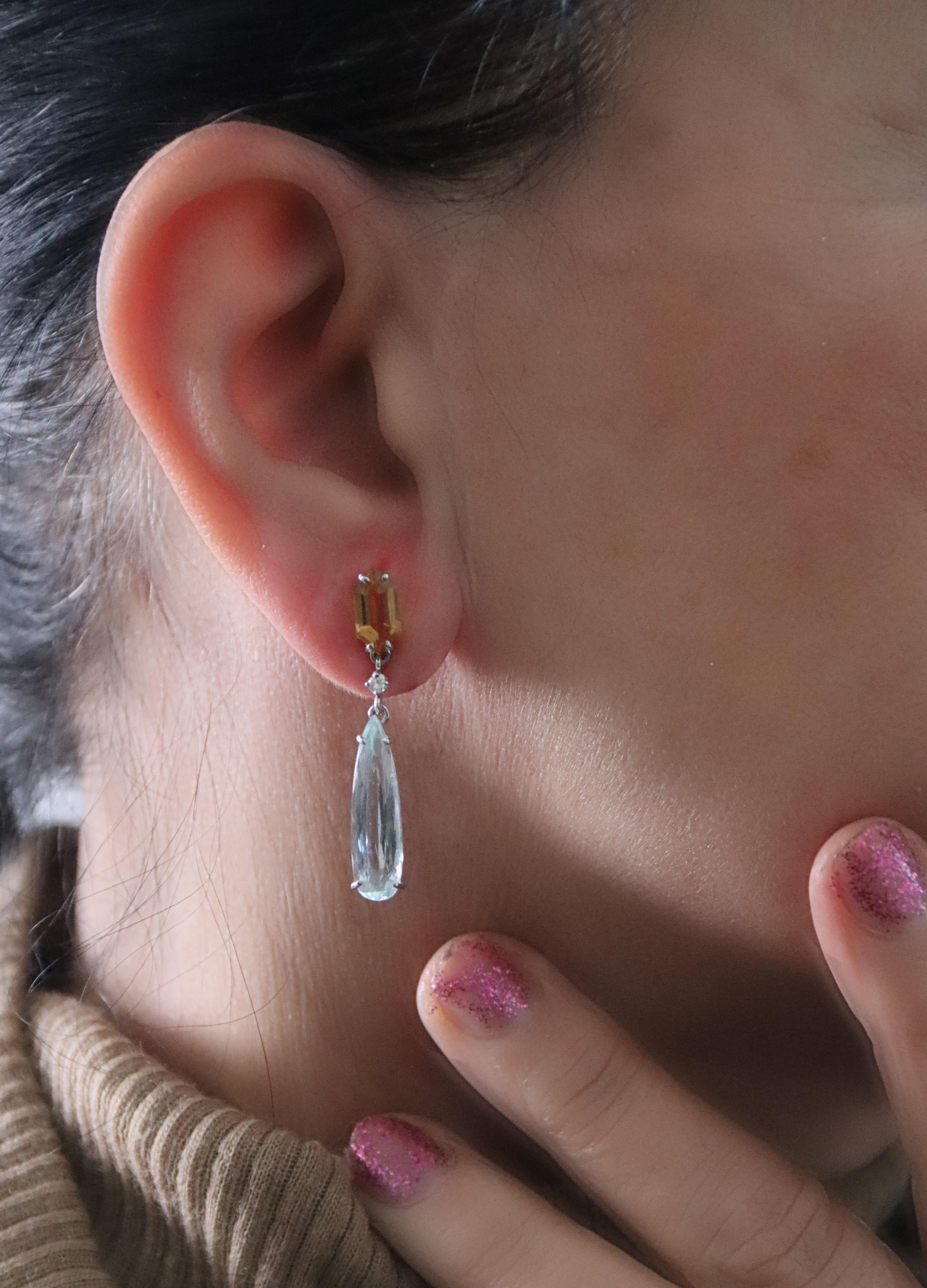 Aquamarine Diamonds Citrine 18 Karat White Gold Drop Earrings  For Sale 2