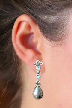 Aquamarine, Diamonds Dangle Earrings Made in Italy by Rossella Ugolini