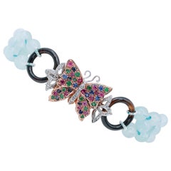 Acquamarina, Diamanti, Smeraldi, Rubini, Zaffiri, Onice, Bracciale in oro e argento