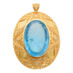 Steven Battelle Pendentif aigue-marine 182,3 carats et diamants  Or 22 carats 