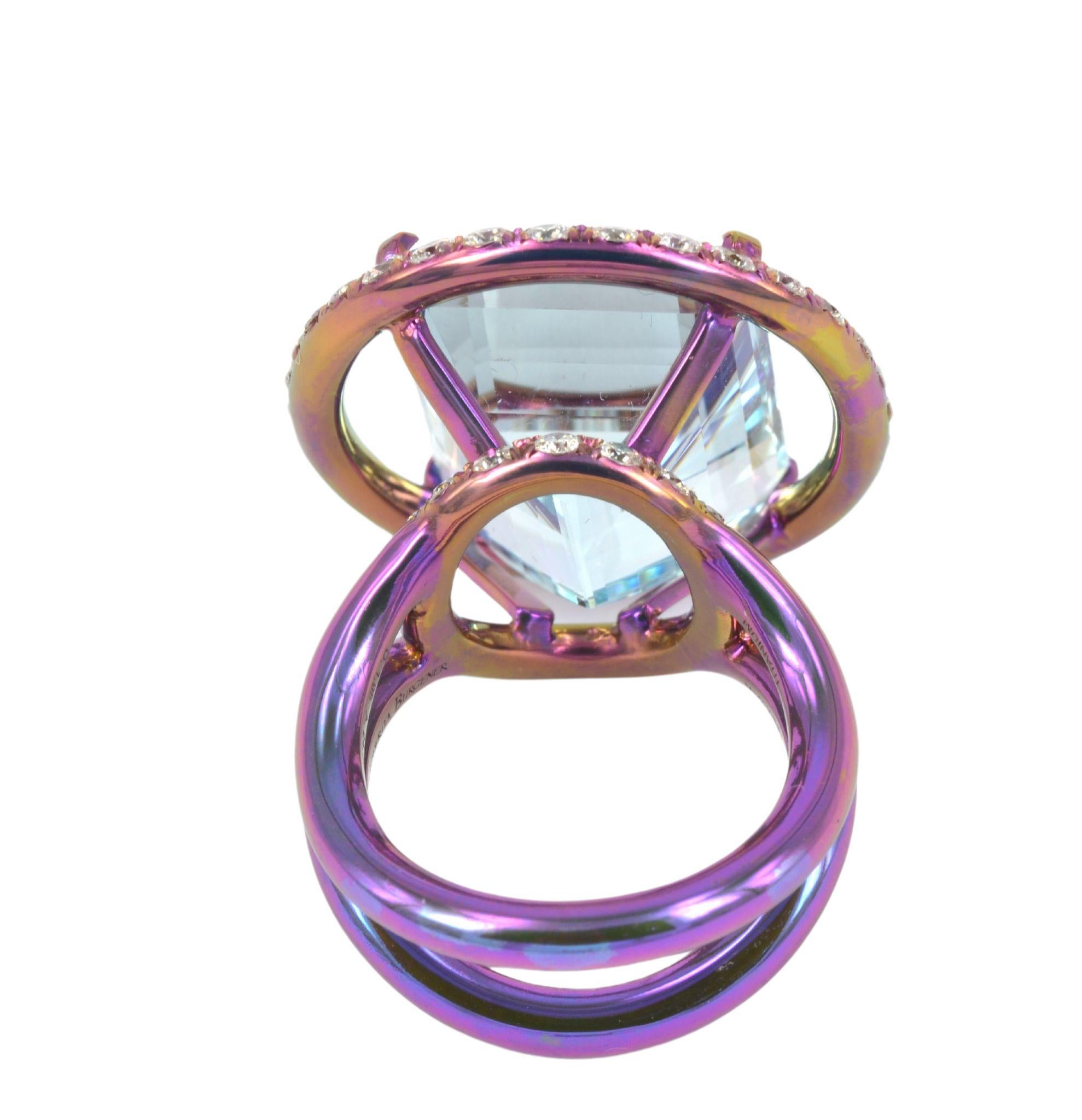 Margherita Burgener Ring, Aquamarin, Diamanten, rosa Titan, hergestellt in Italien im Angebot 4