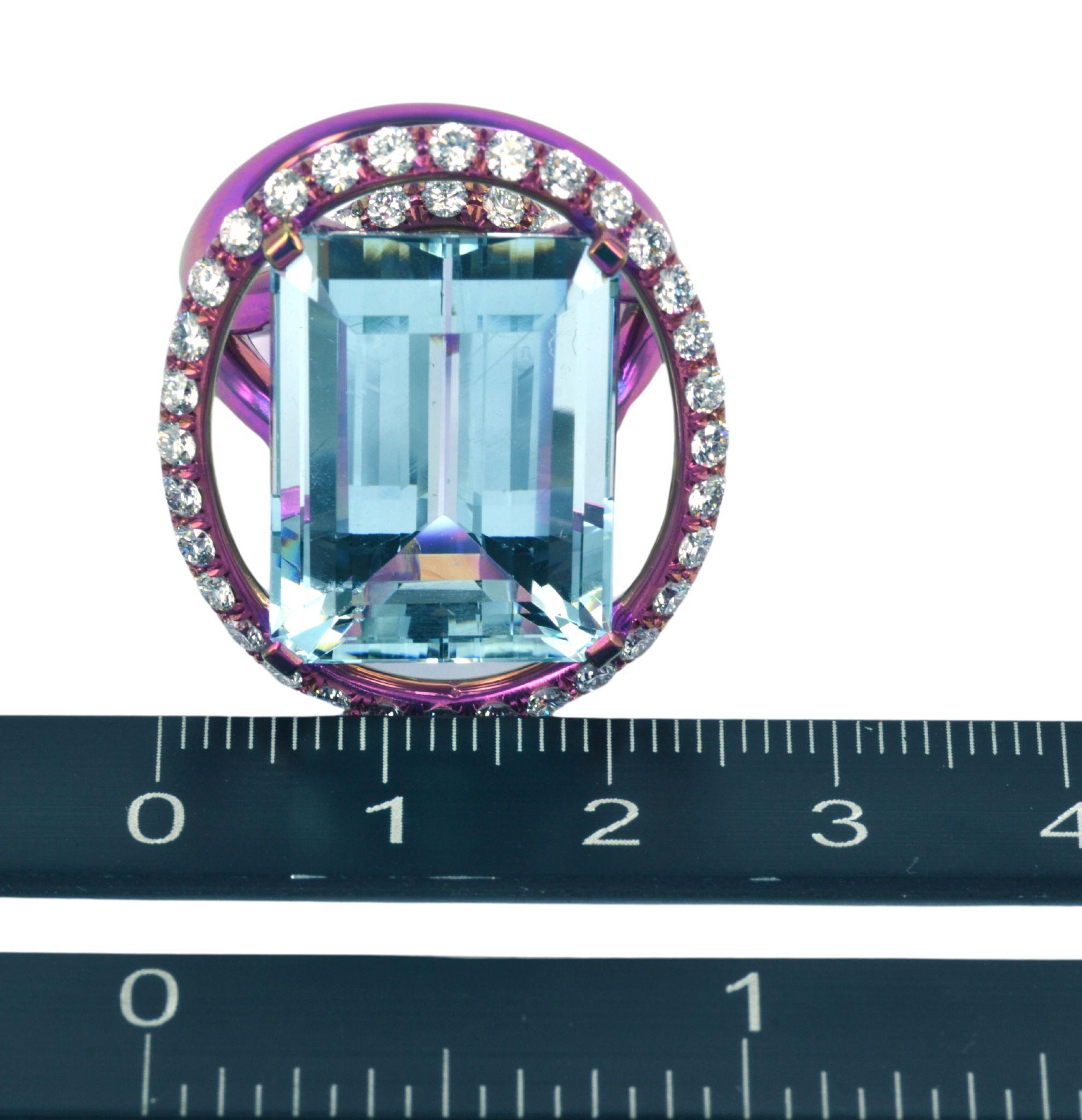 Margherita Burgener Ring, Aquamarin, Diamanten, rosa Titan, hergestellt in Italien im Angebot 6