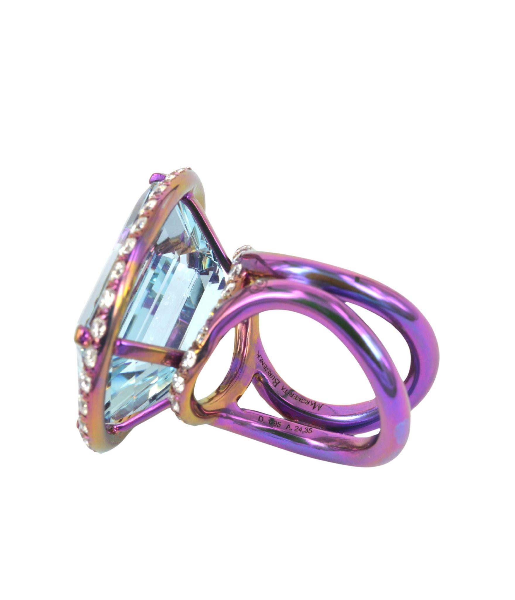 Margherita Burgener Ring, Aquamarin, Diamanten, rosa Titan, hergestellt in Italien (Zeitgenössisch) im Angebot