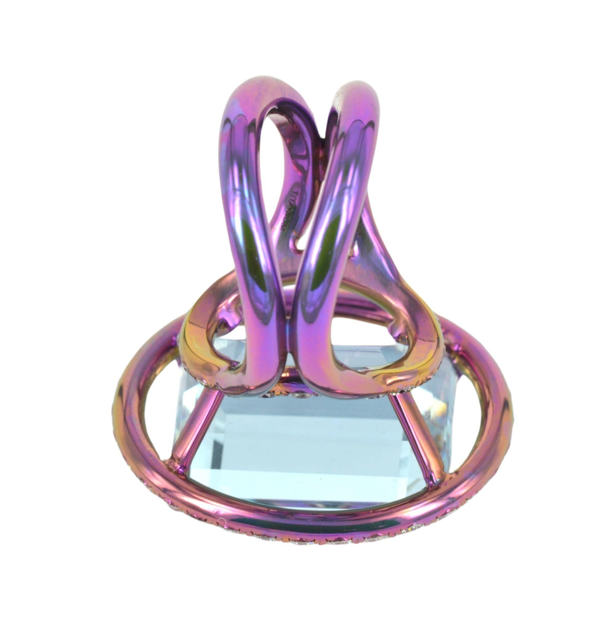 Margherita Burgener Ring, Aquamarin, Diamanten, rosa Titan, hergestellt in Italien (Achteckschliff) im Angebot
