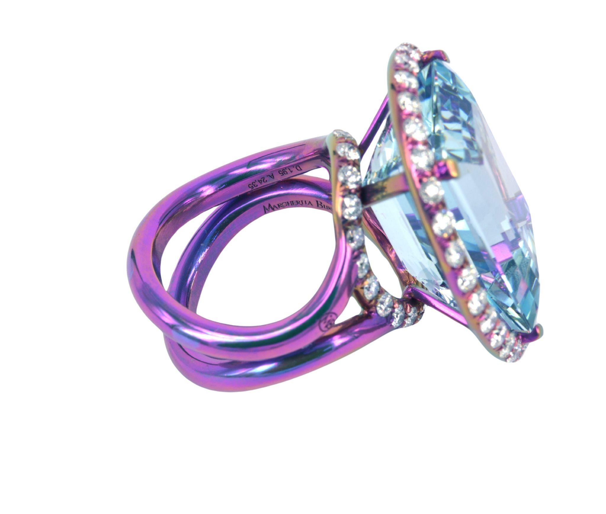 Margherita Burgener Ring, Aquamarin, Diamanten, rosa Titan, hergestellt in Italien im Zustand „Neu“ im Angebot in Valenza , IT