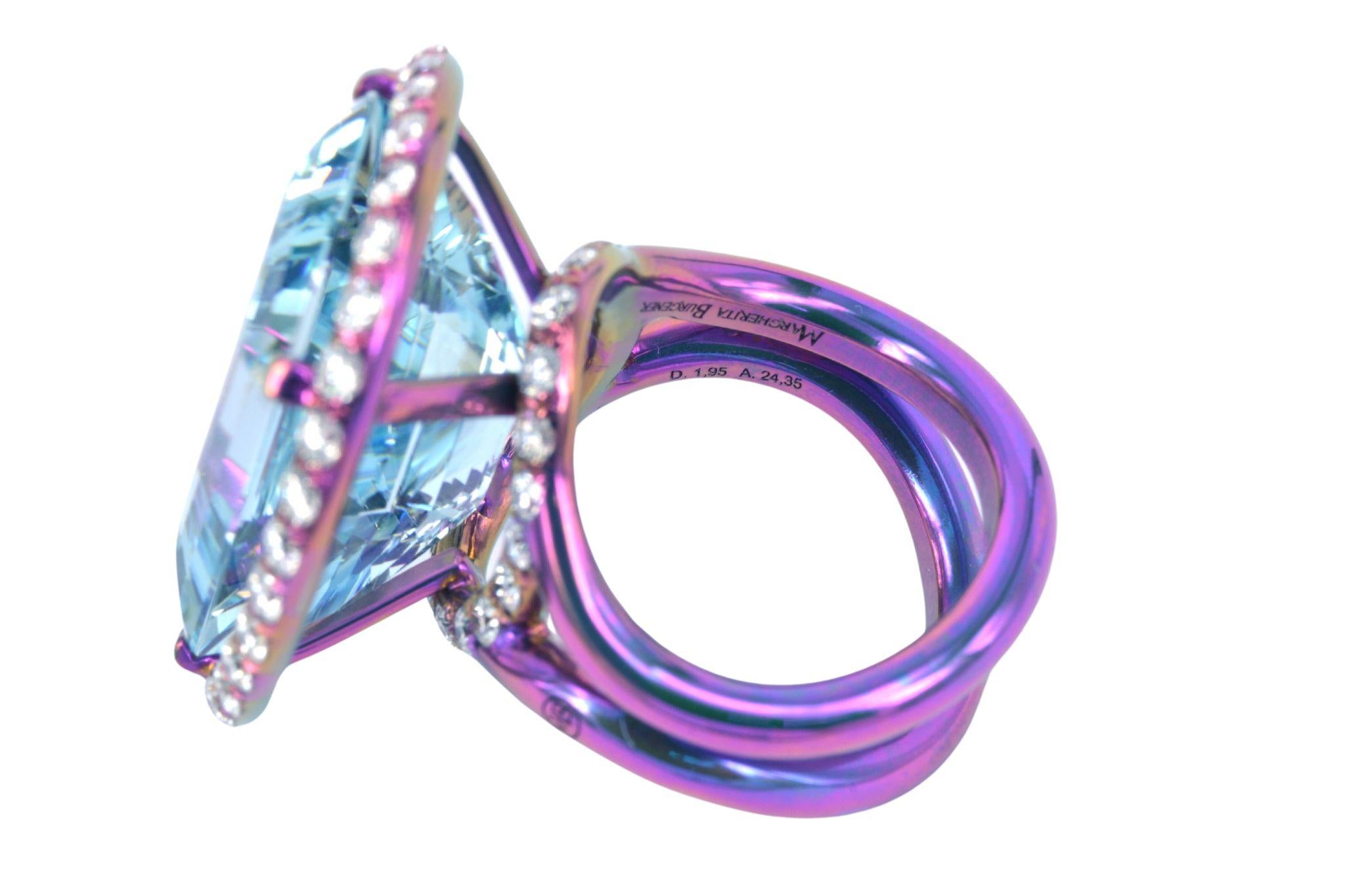 Margherita Burgener Ring, Aquamarin, Diamanten, rosa Titan, hergestellt in Italien im Angebot 1