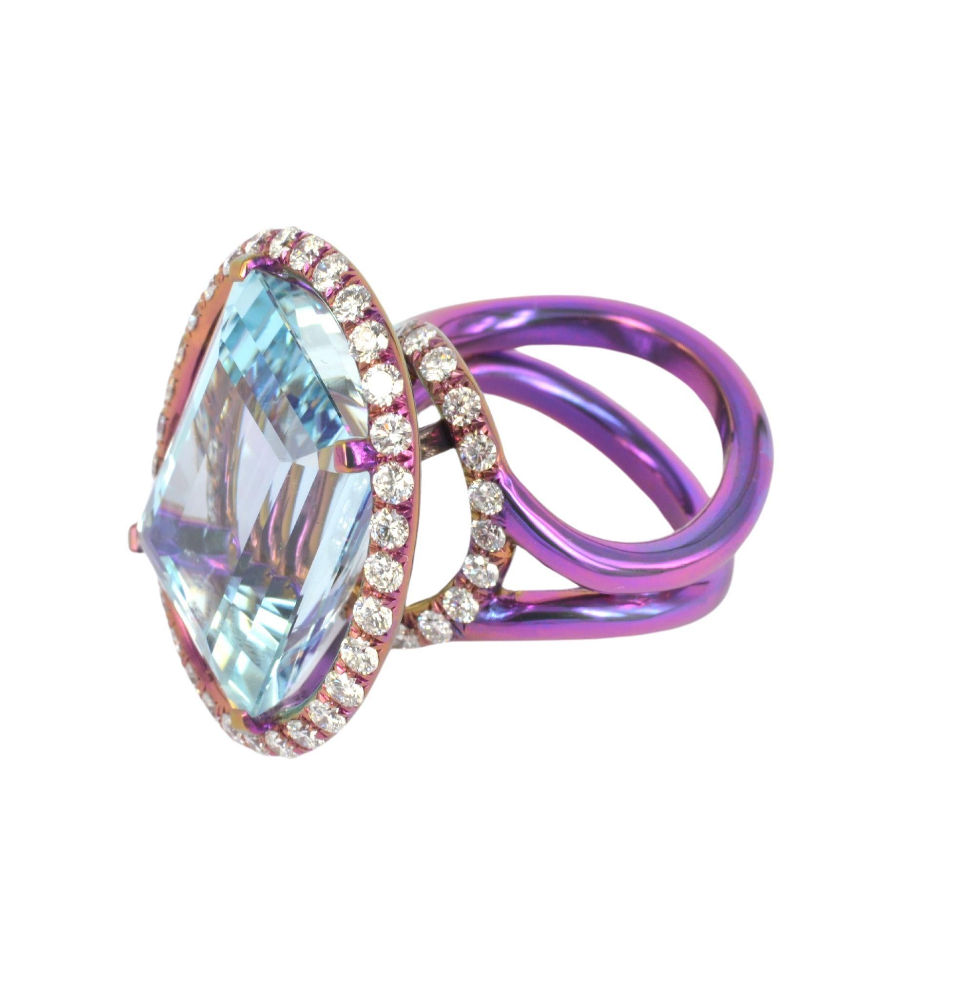 Margherita Burgener Ring, Aquamarin, Diamanten, rosa Titan, hergestellt in Italien im Angebot 2