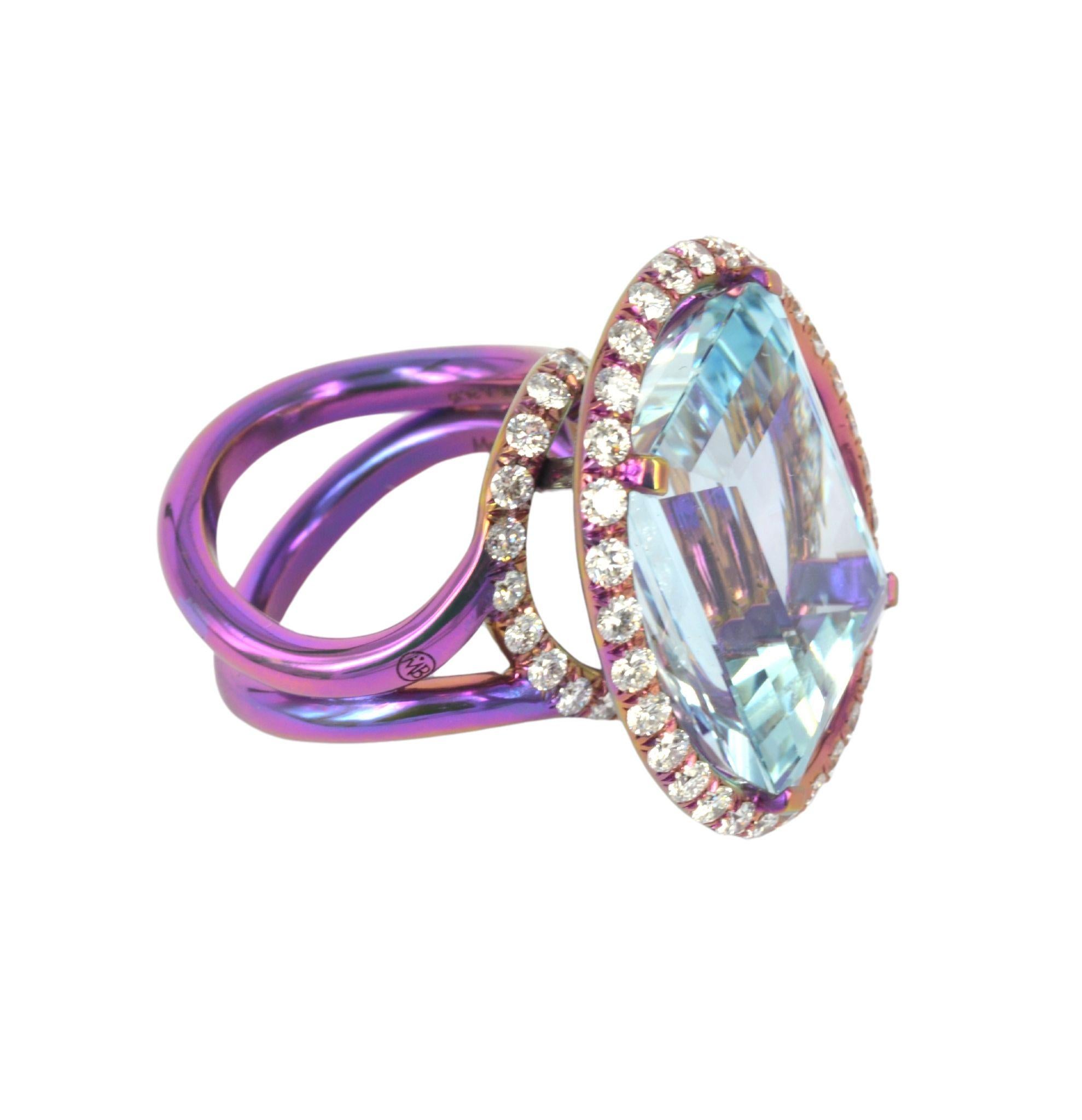 Margherita Burgener Ring, Aquamarin, Diamanten, rosa Titan, hergestellt in Italien im Angebot 3