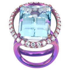 Aquamarine Natural Diamonds Pink Titanium Made in Italy Margherita Burgener Ring