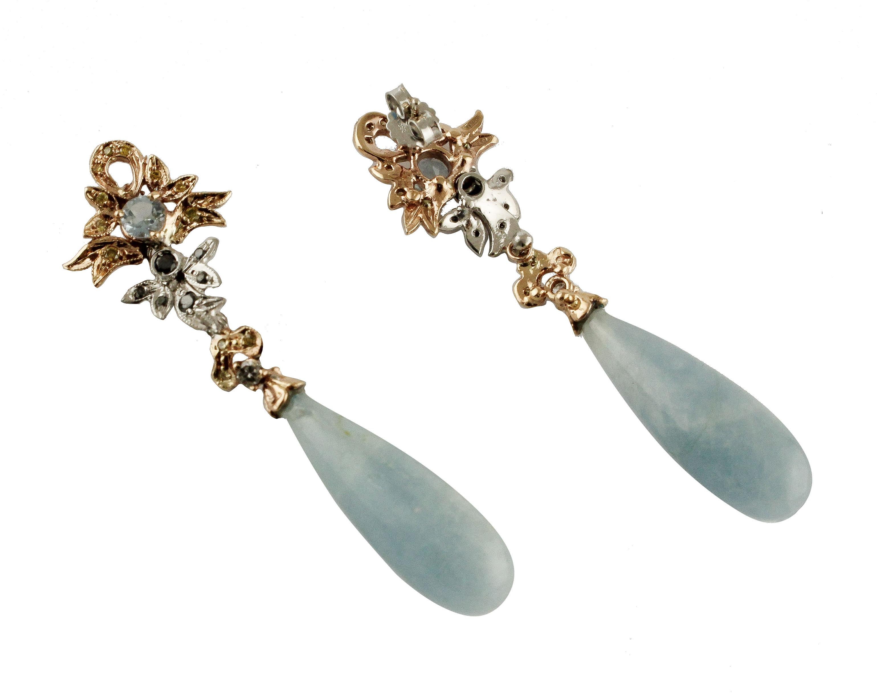 Women's Aquamarine Diamonds Rose and White Gold Earrings
