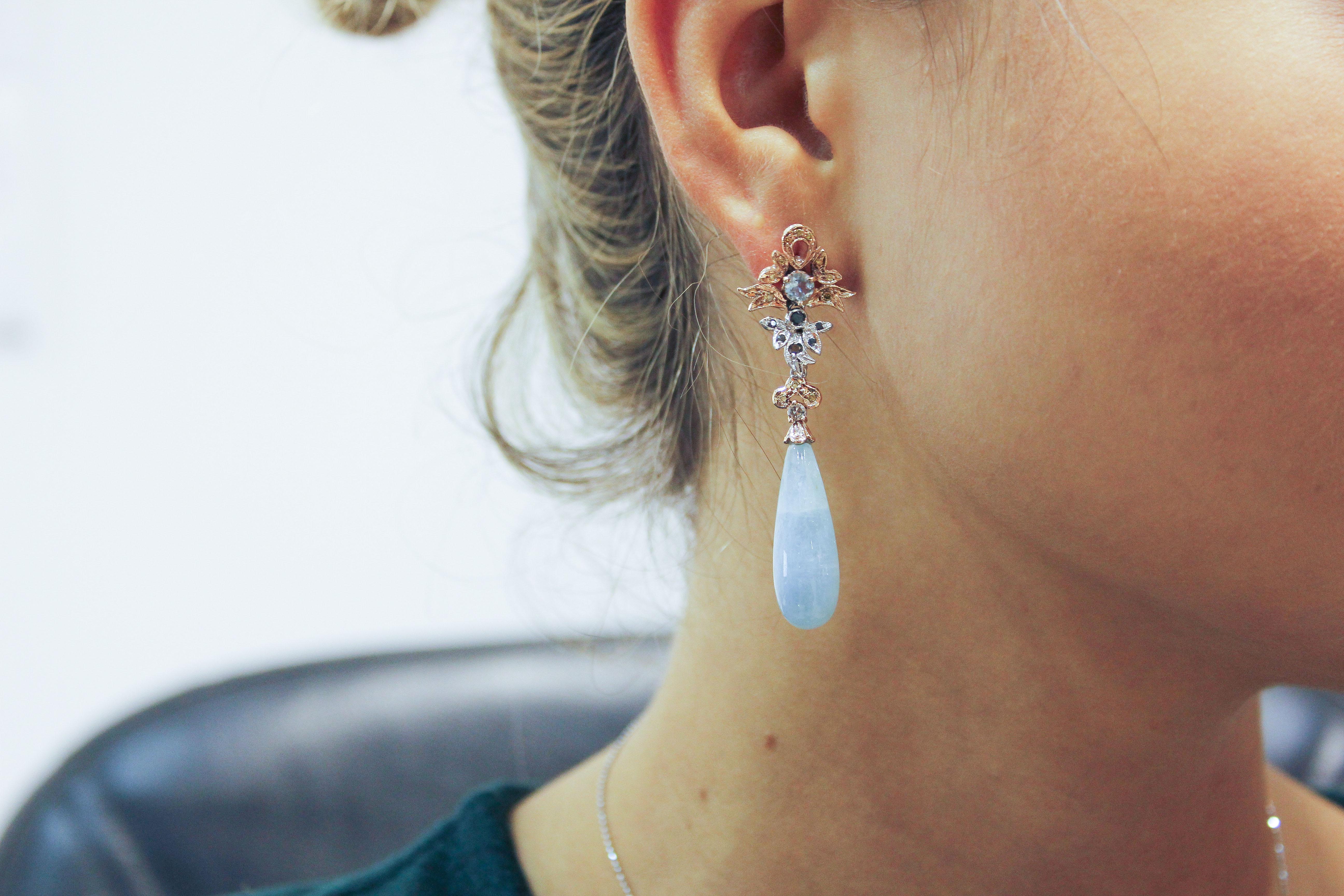 Aquamarine Diamonds Rose and White Gold Earrings 2