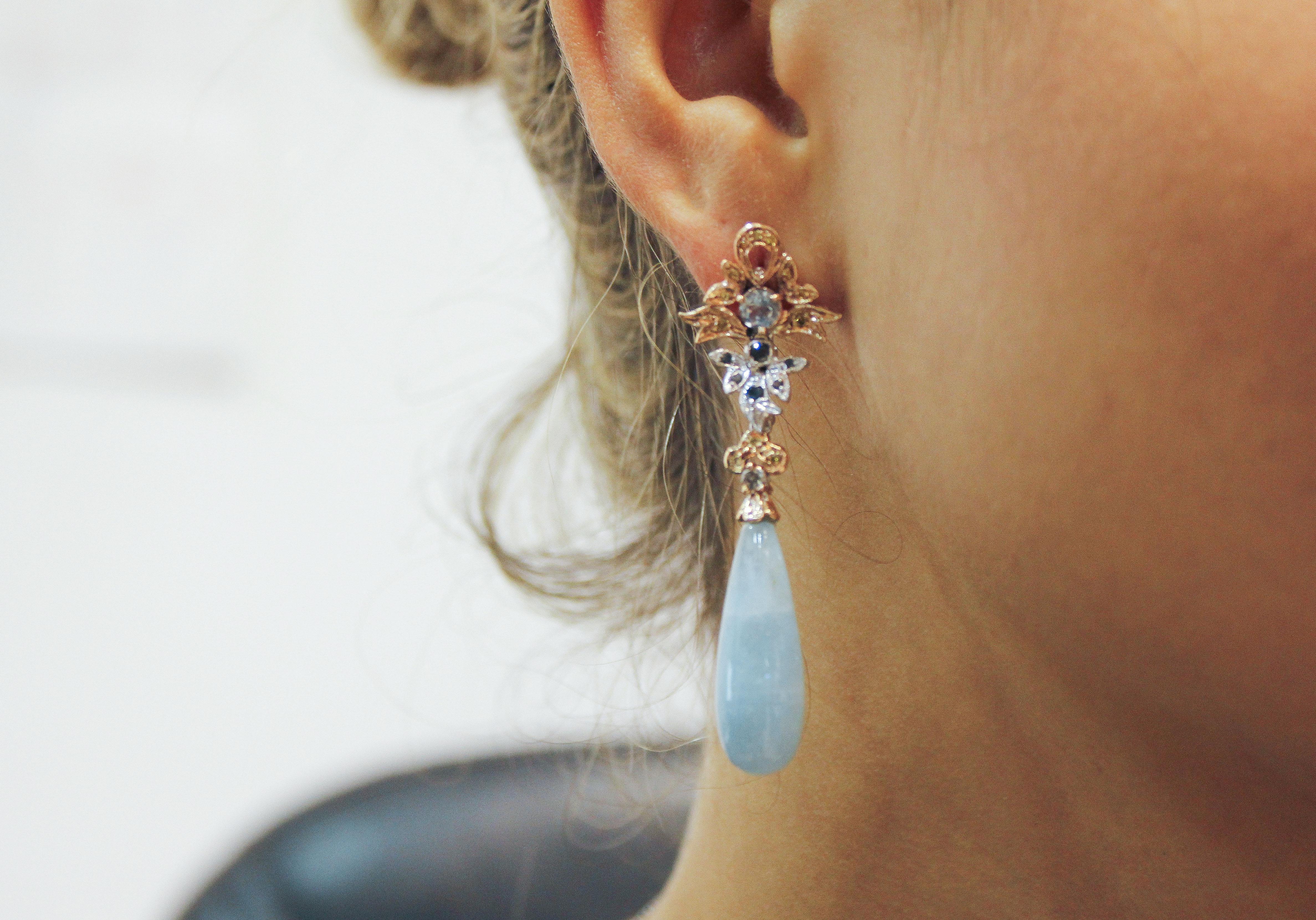 Aquamarine Diamonds Rose and White Gold Earrings 3