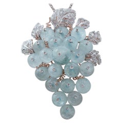 Aquamarine, Diamonds, Rose Gold and Silver Brooch.