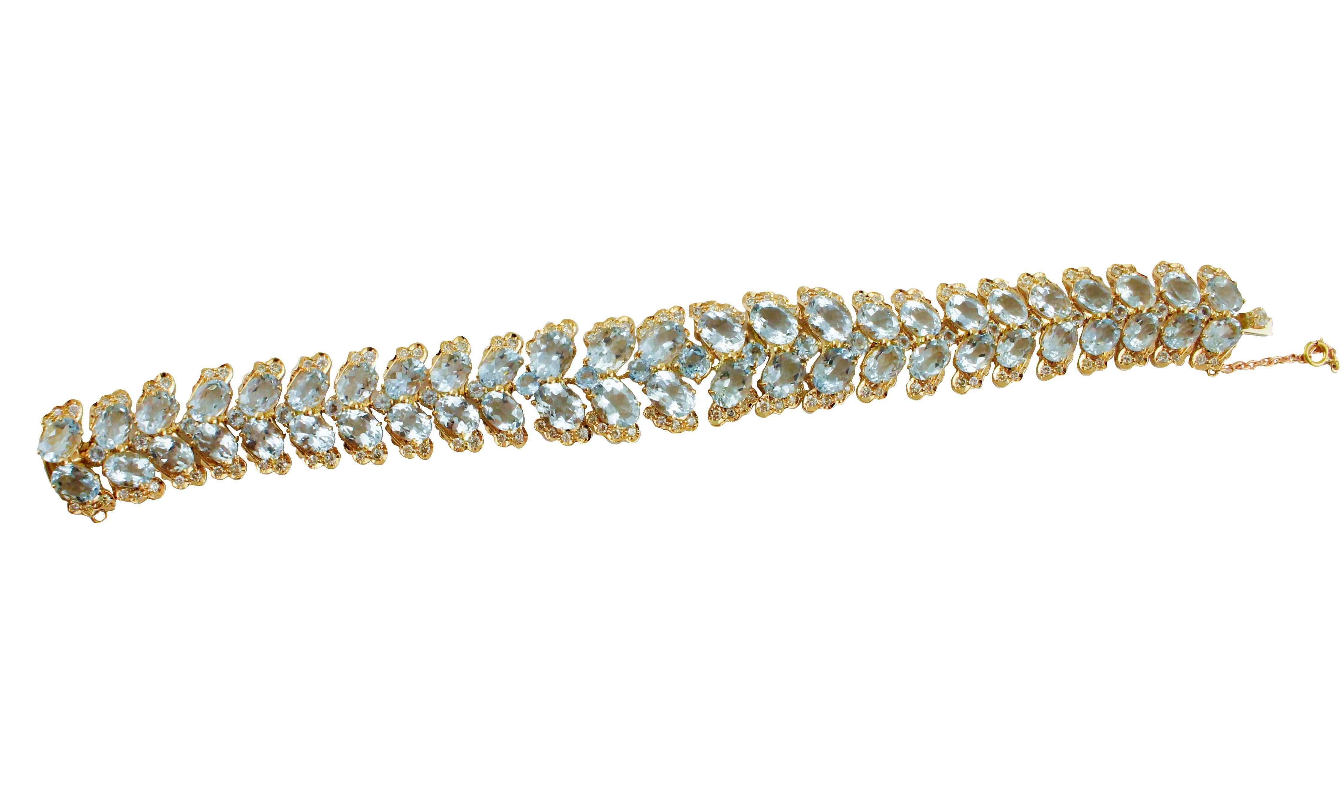 Taille mixte Aigue-marine Diamants Bracelet à maillons en or rose en vente