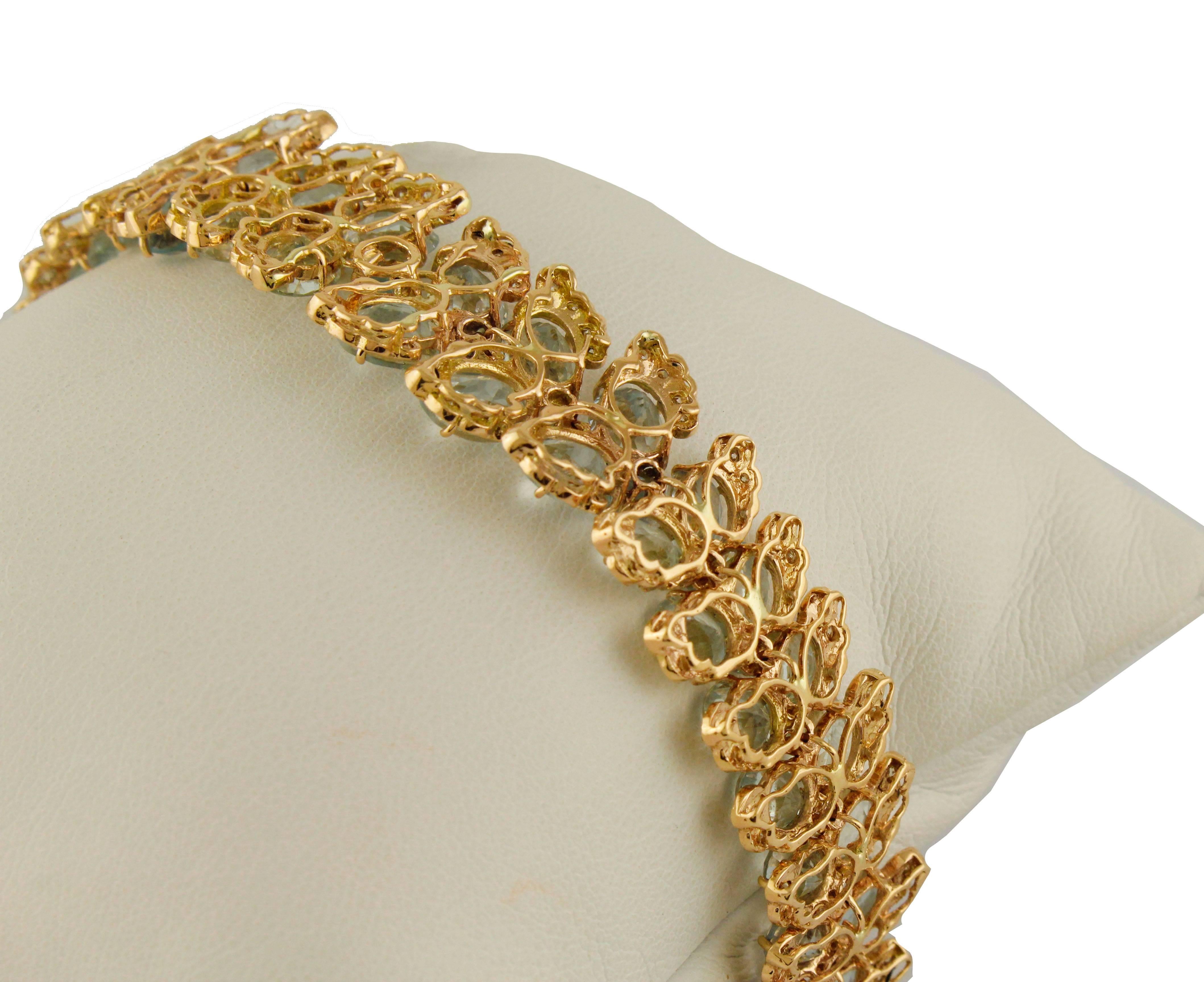 Aigue-marine Diamants Bracelet à maillons en or rose Bon état - En vente à Marcianise, Marcianise (CE)