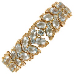 Vintage Aquamarine Diamonds Rose Gold Link Bracelet