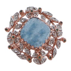 Aquamarine, Diamonds, Spinel, Rose Gold and Silver Ring.