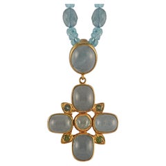 Aquamarine Diopside Gold Plate Cross Pendant