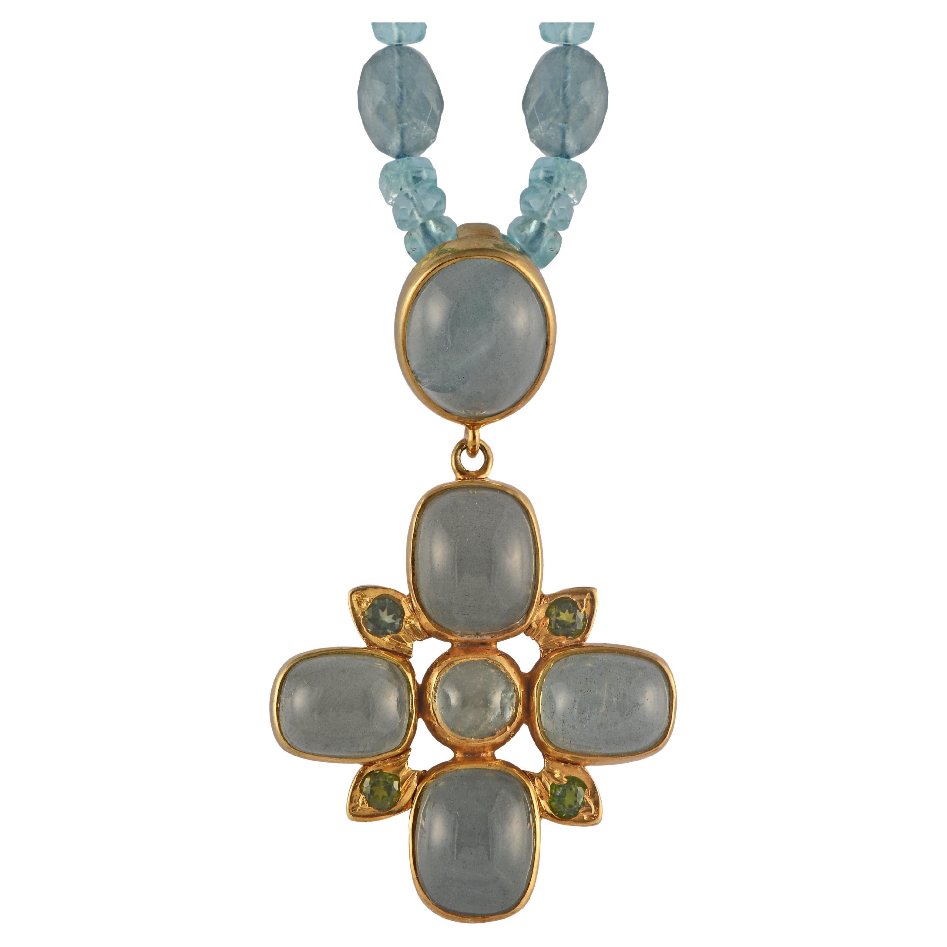 Aquamarin Diopsid Goldplatte Kreuz-Anhänger