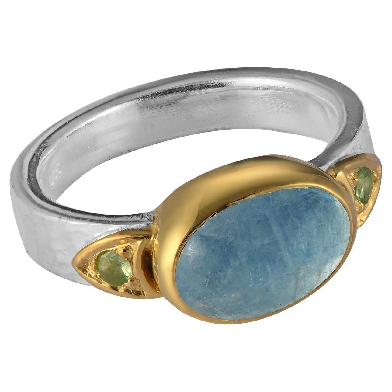 Aquamarine Diopside Silver Gold Plate Ring