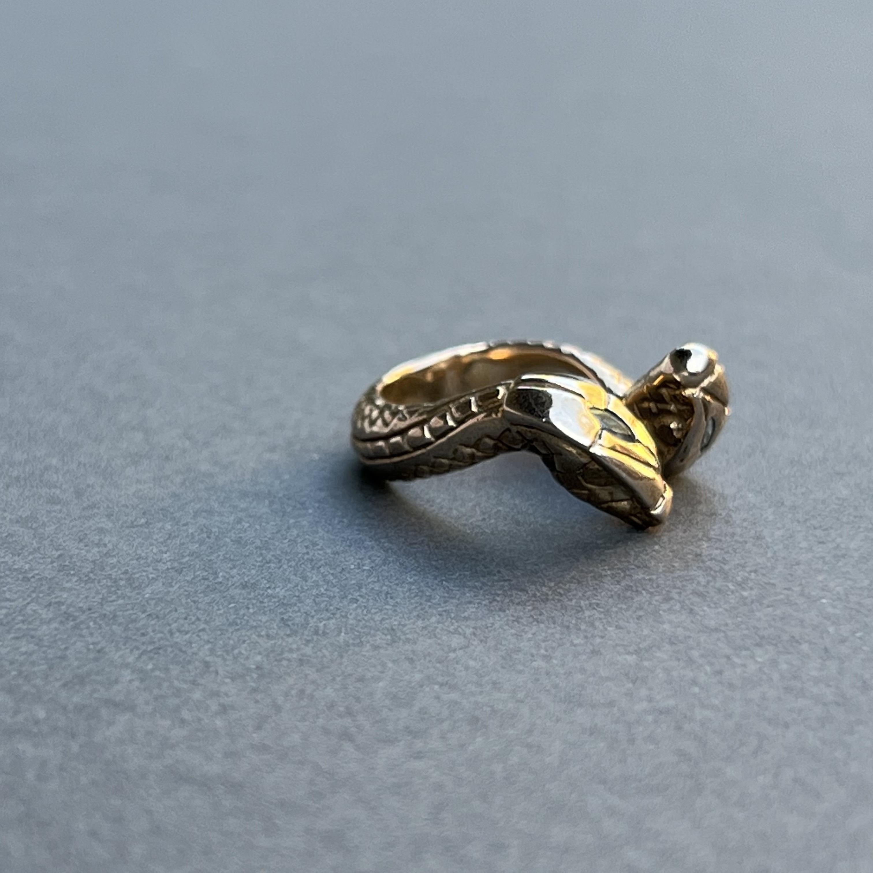 Verstellbarer Cocktail-Bronze-Ring mit Aquamarin-Doppelschlangenkopf, J Dauphin im Angebot 2