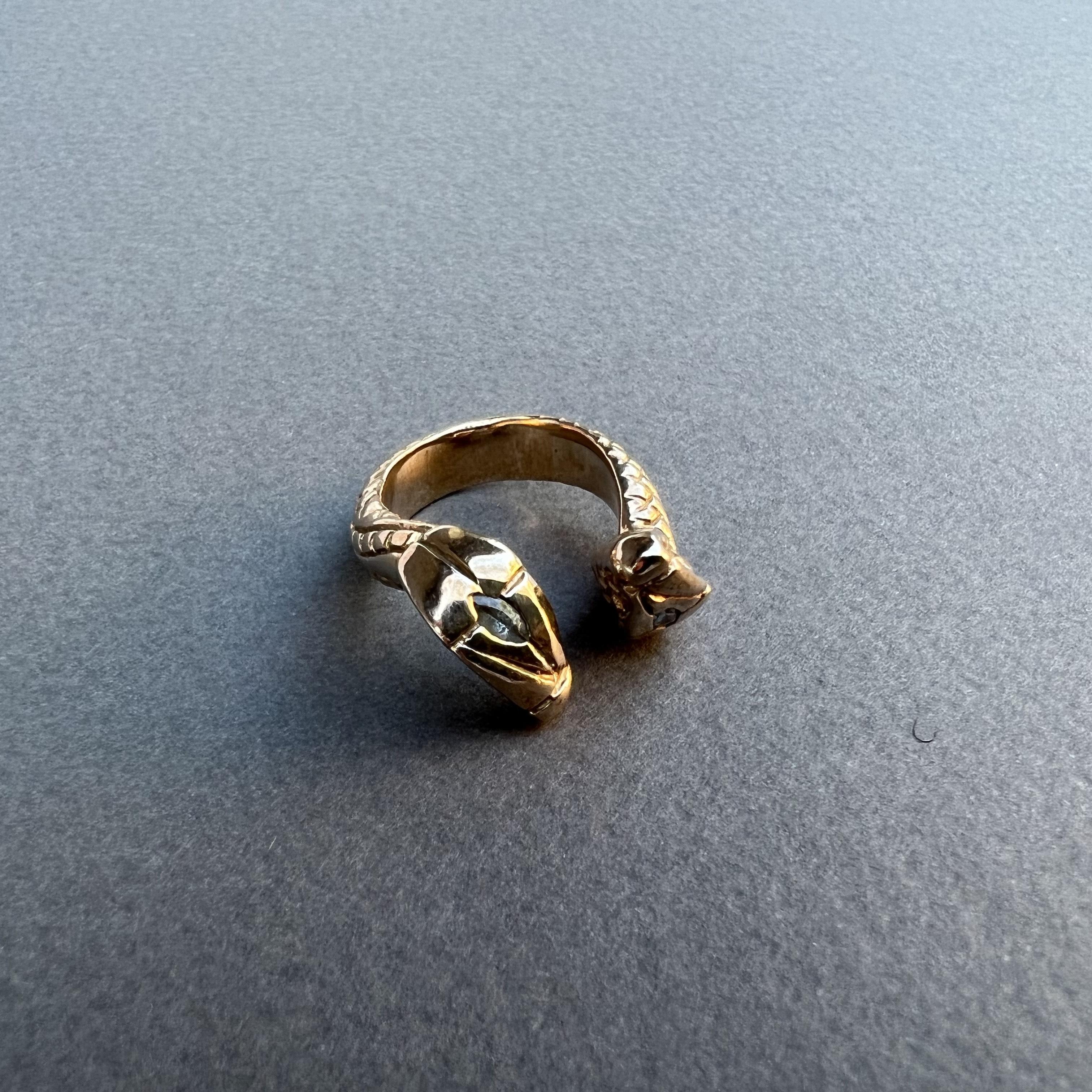 Aquamarine Double Snake Head Ring Cocktail Bronze Adjustable J Dauphin For Sale 3