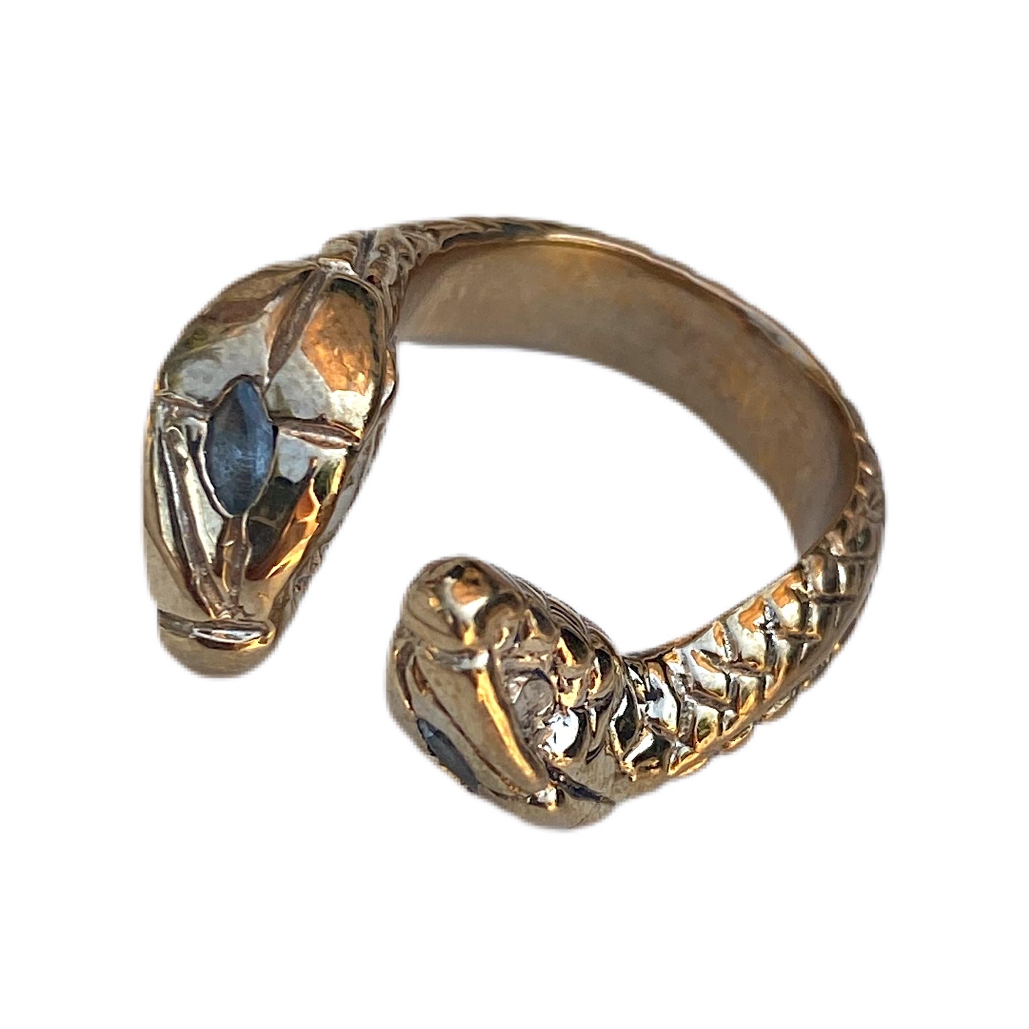 Verstellbarer Cocktail-Bronze-Ring mit Aquamarin-Doppelschlangenkopf, J Dauphin (Marquiseschliff) im Angebot