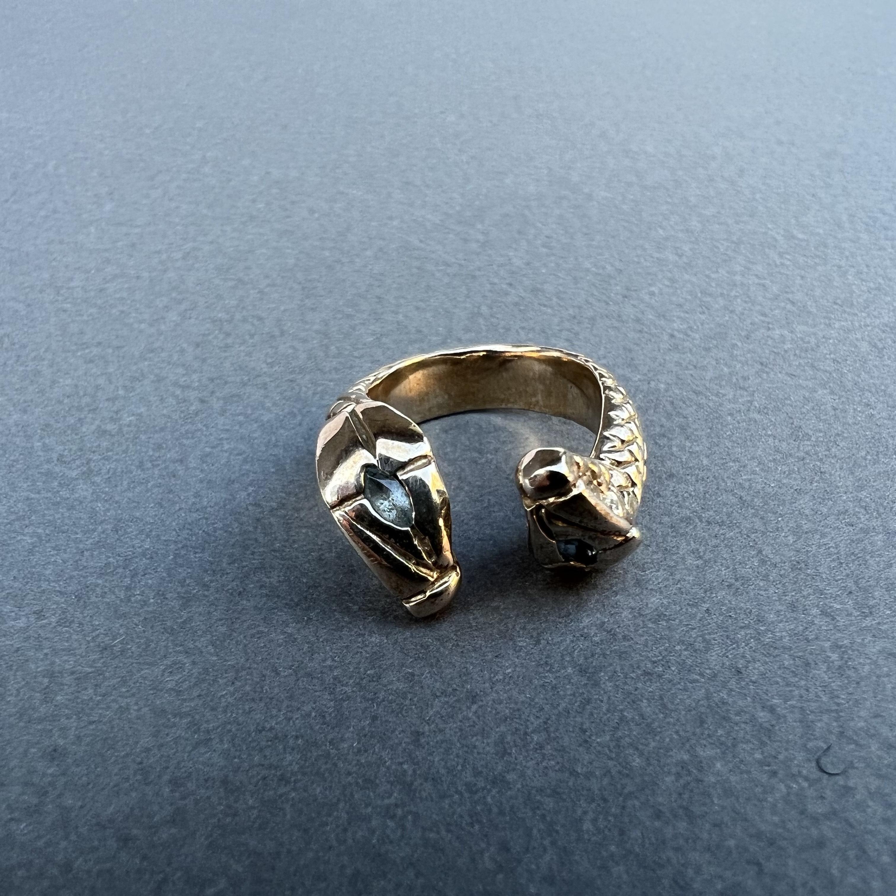 Aquamarine Double Snake Head Ring Cocktail Bronze Adjustable J Dauphin For Sale 4