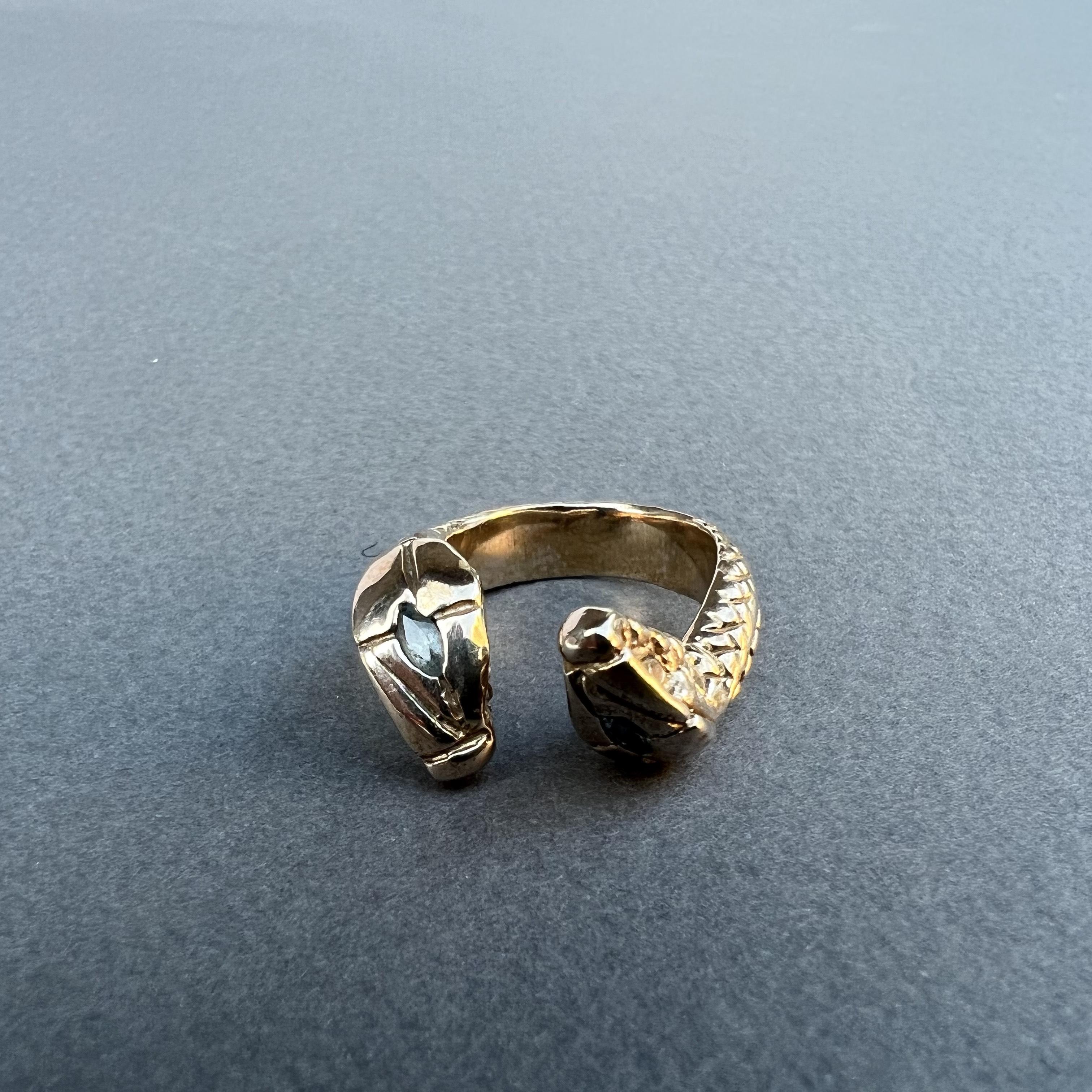 Aquamarine Double Snake Head Ring Cocktail Bronze Adjustable J Dauphin For Sale 1