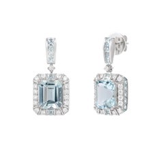 Boucles d'oreilles en goutte en aigue-marine et or blanc 18 carats avec diamant blanc