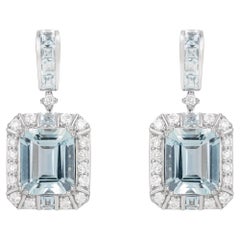 Aquamarine Drop Earring in 18 Karat White Gold with White Diamond