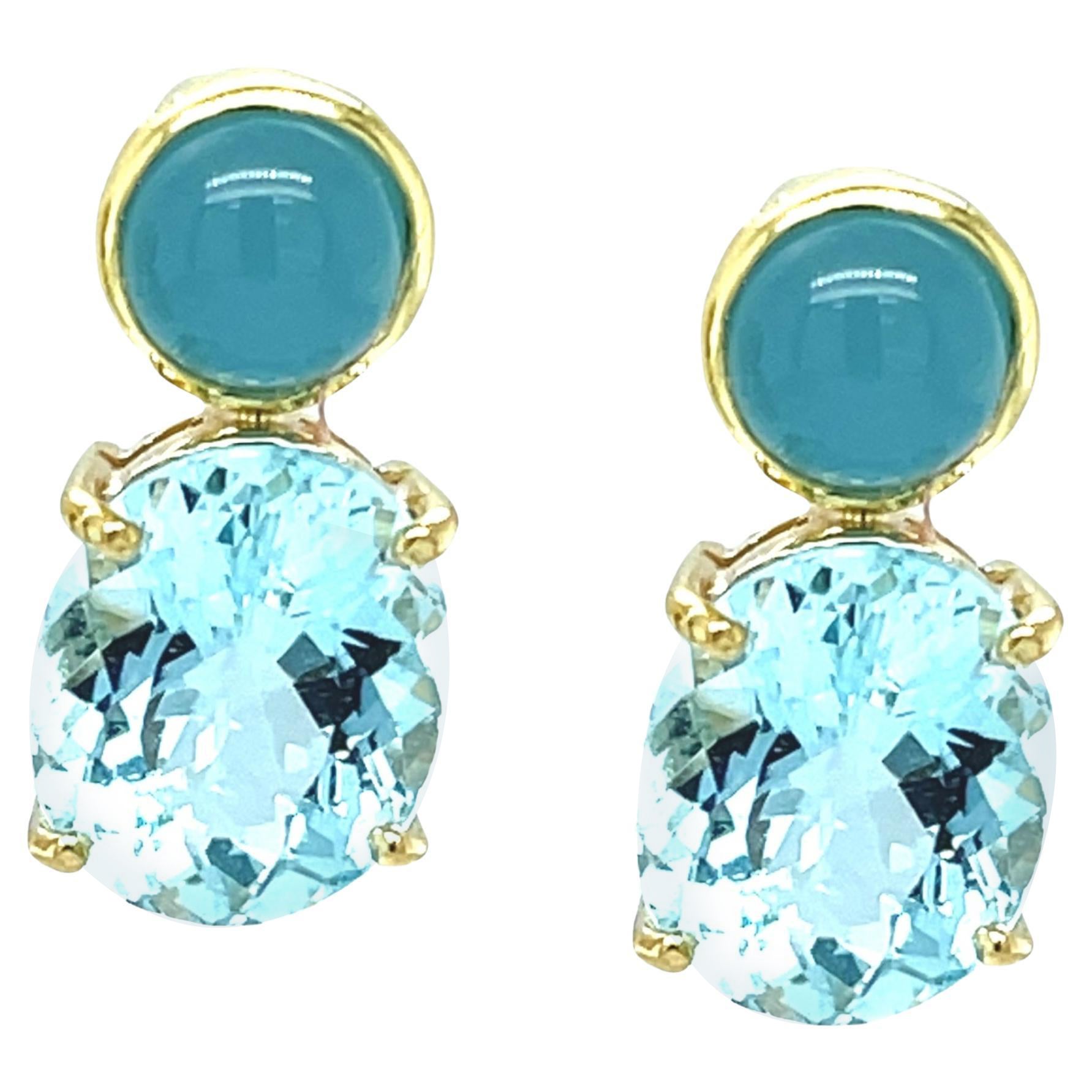 Artisan 18k Yellow Gold Aquamarine Drop Earrings, 8.65 Carats, USA