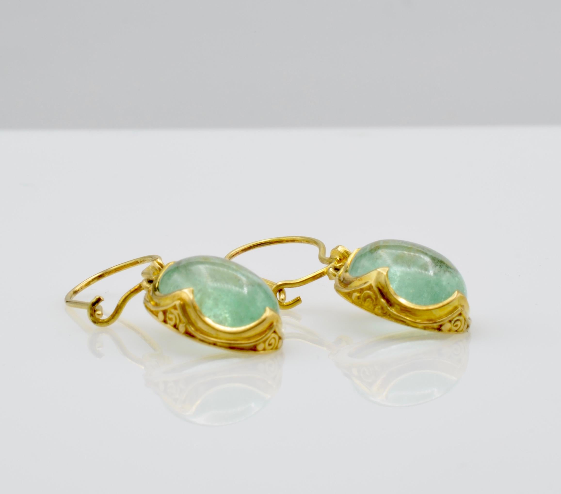 Women's Aquamarine Drop Earrings Set in 22 Karat Yellow Gold Antique Style
