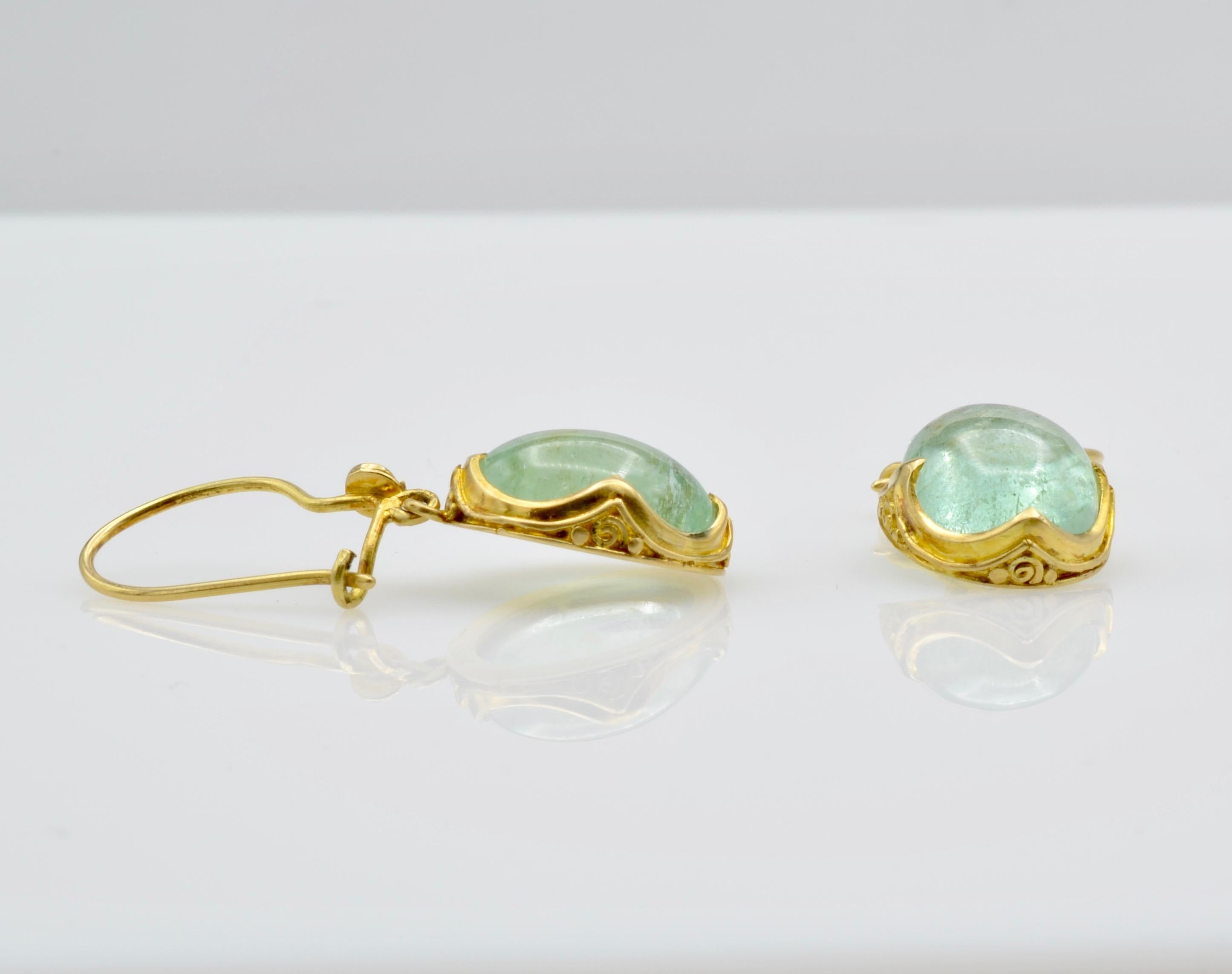 Aquamarine Drop Earrings Set in 22 Karat Yellow Gold Antique Style 1
