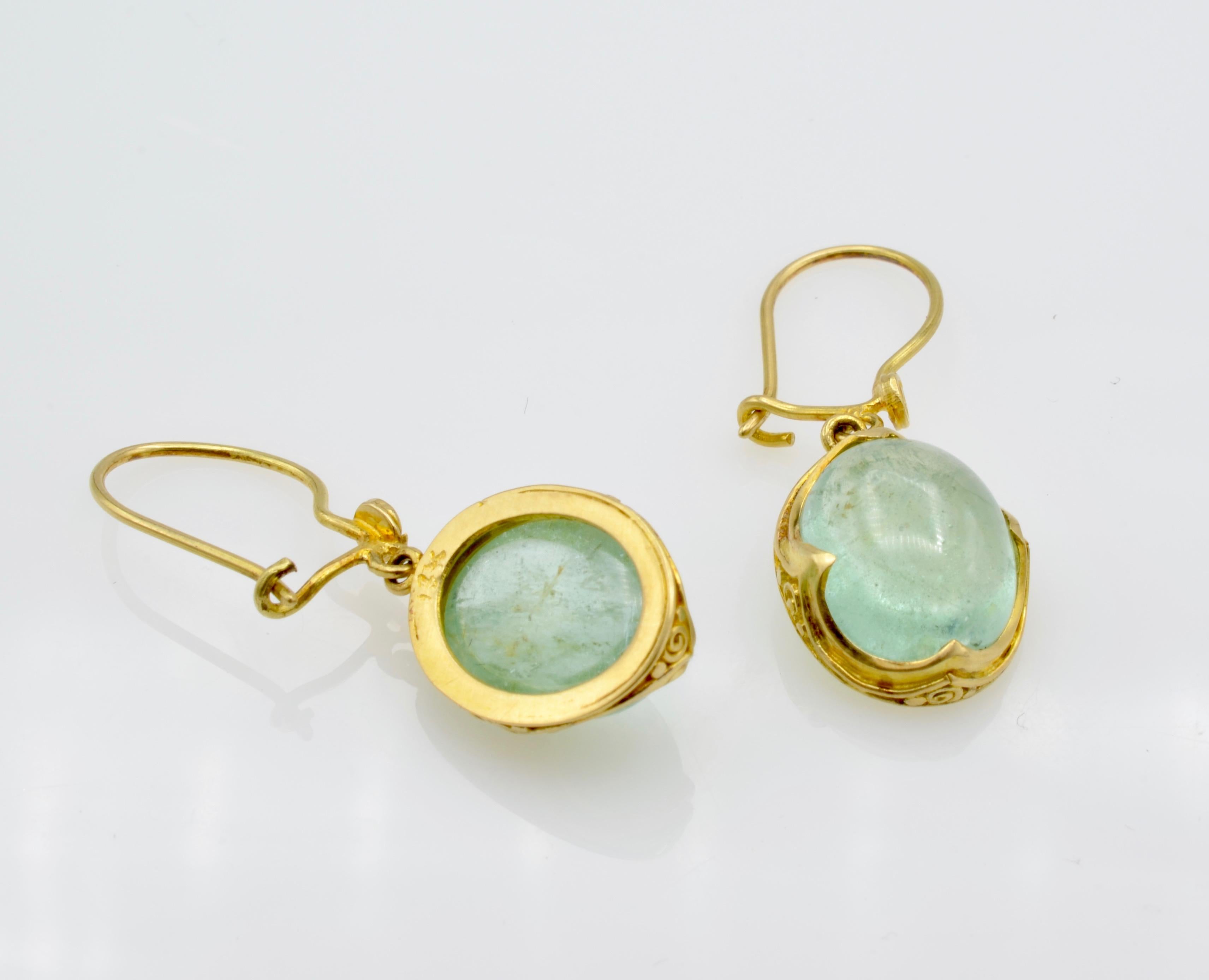Aquamarine Drop Earrings Set in 22 Karat Yellow Gold Antique Style 2