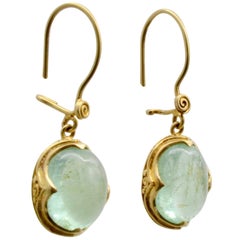 Aquamarine Drop Earrings Set in 22 Karat Yellow Gold Antique Style