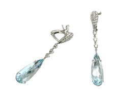 Aquamarine Drops Natural Diamond 18 Karat White Gold Made in Italy  Earrings