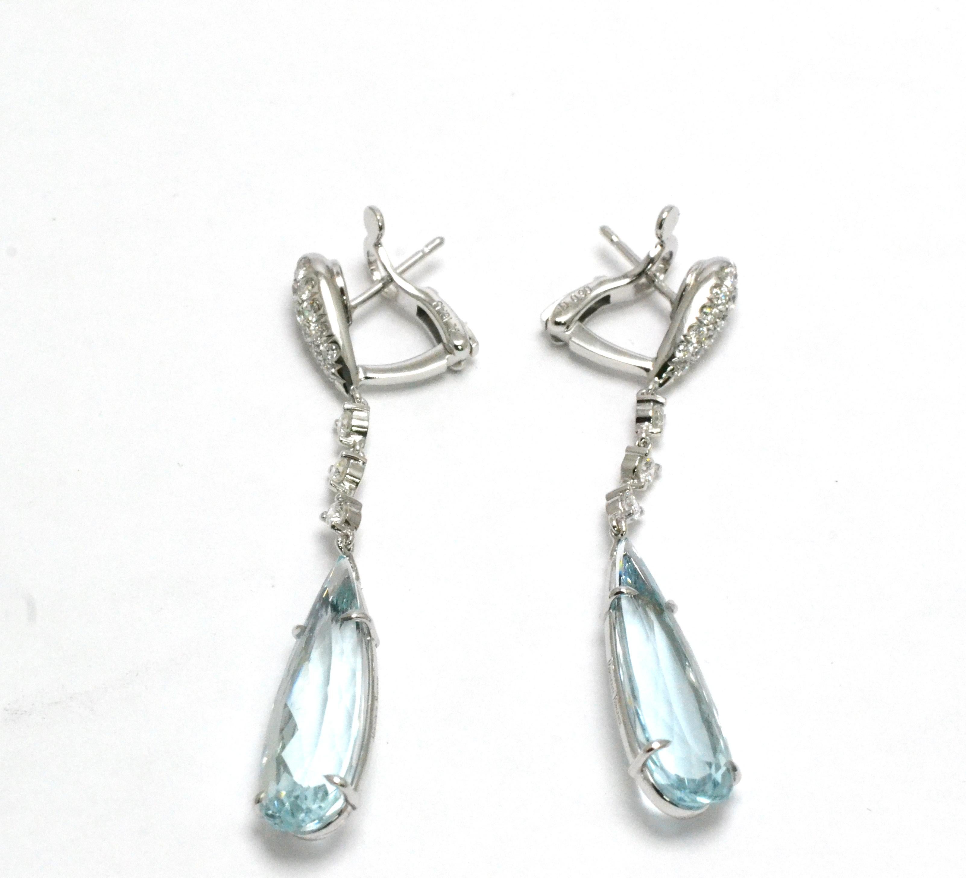 Aquamarine Drops Diamond 18 Karat White Gold Made in Italy  Earrings In New Condition For Sale In Valenza , IT