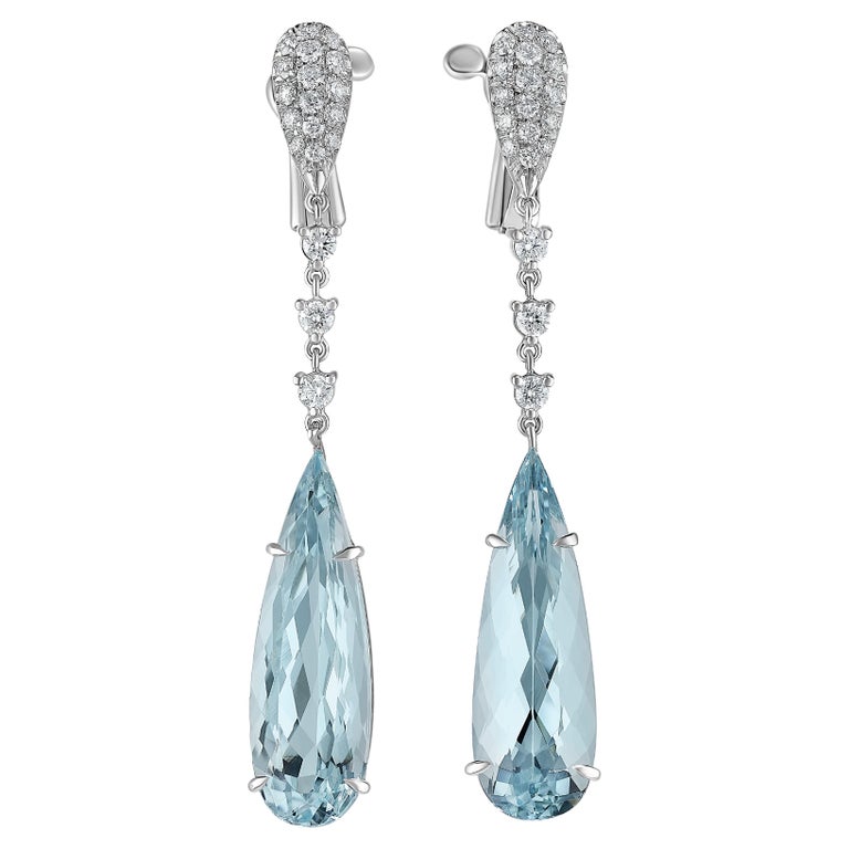 Boucles D'oreilles Goutte En Or Blanc 18 Carats Avec Diamants Naturels - Dormeuses