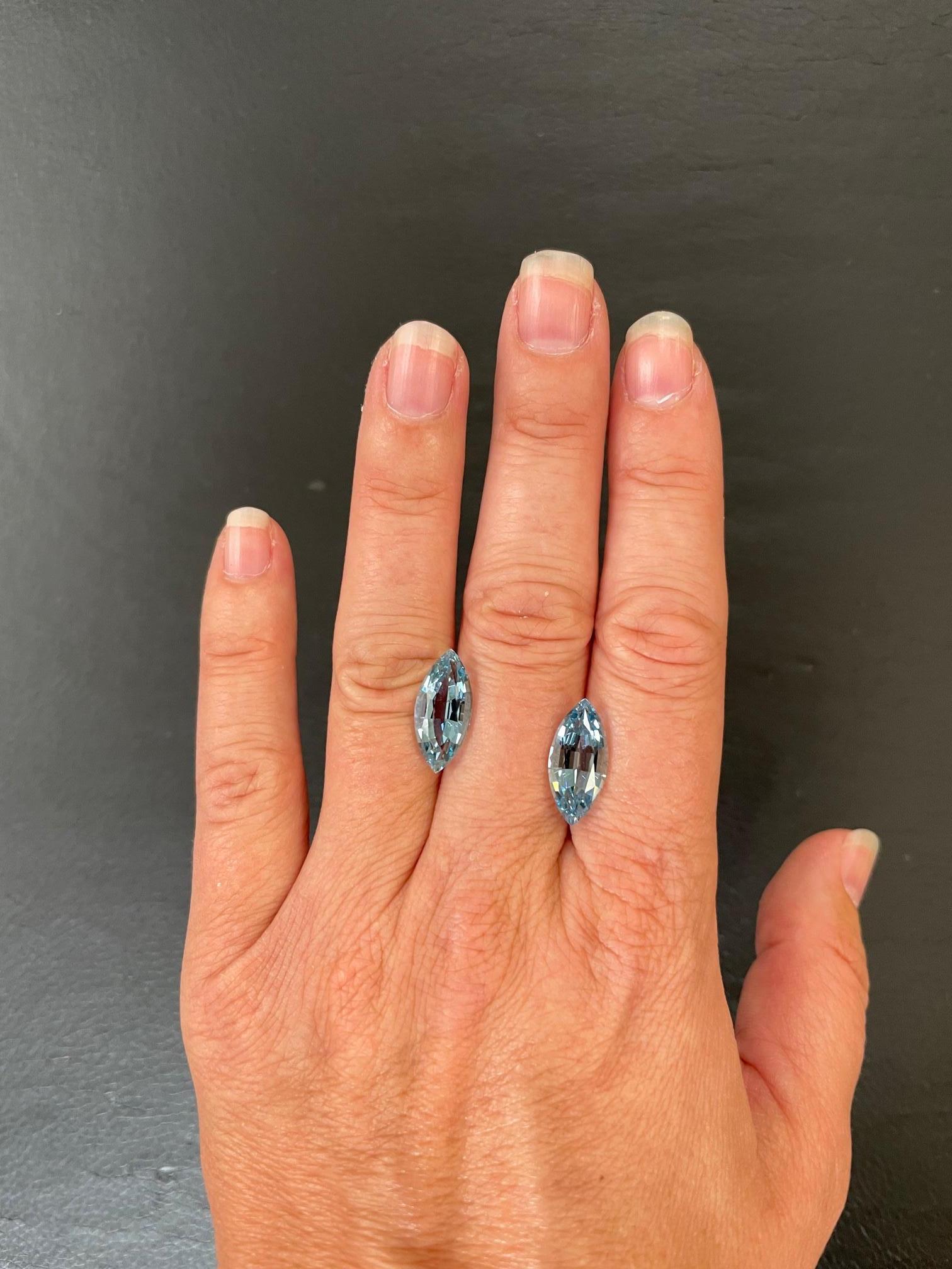 Exclusive pair of 7.75 carats total, marquise Aquamarine gemstones, offered loose for spectacular earrings.
Returns are accepted and paid by us within 7 days of delivery.
We offer supreme custom jewelry work upon request. Please contact us for more