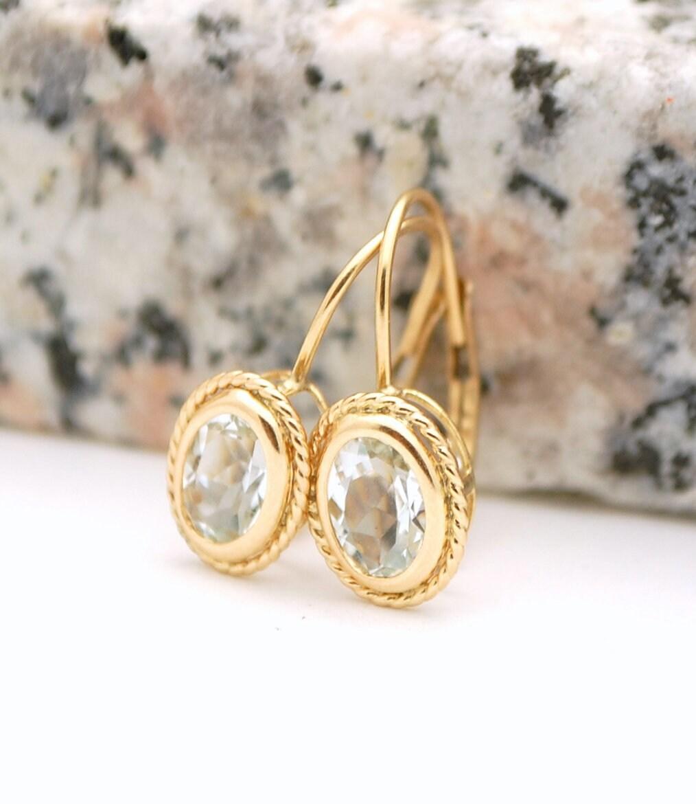 Aquamarine earrings 14KT gold leverback For Sale 1