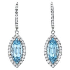 Eleganti orecchini a leva in oro bianco 18 carati - Diamanti tondi Brillanti  Merkaba