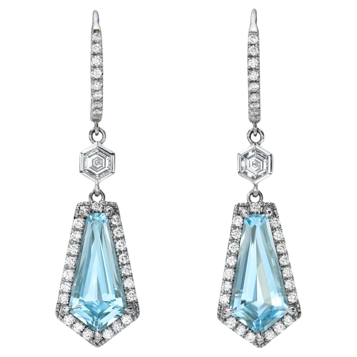 Rare 3.98 Carat Aquamarine & Diamond Kite Earrings – Luxury Gemstone Jewelry