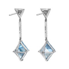 5.87 Carat Kite Shaped Aquamarine Earrings with 0.34 Carat Diamonds in Platinum