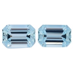 Aquamarine Earrings Gemstone Pair 14.08 Carat Emerald Cut Loose Gems