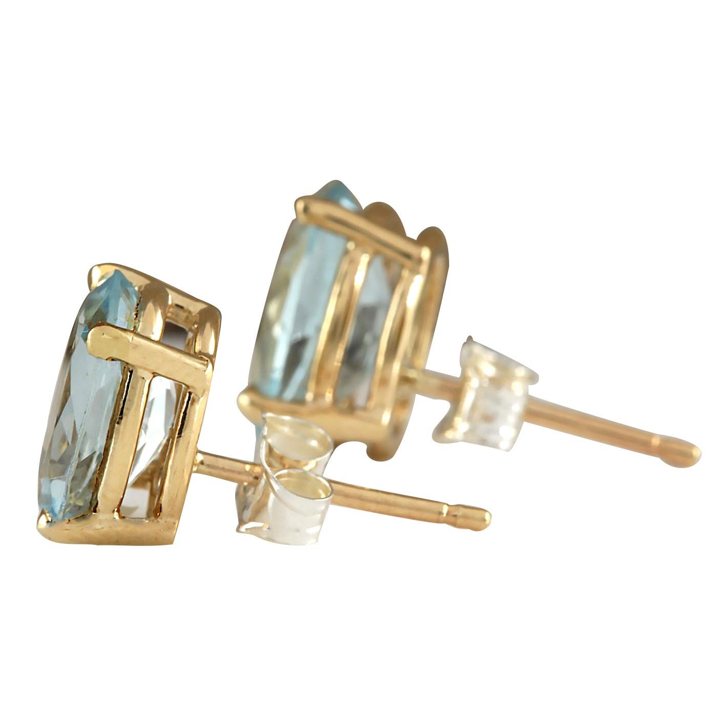 Aquamarine Earrings In 14 Karat Yellow Gold In New Condition For Sale In Los Angeles, CA