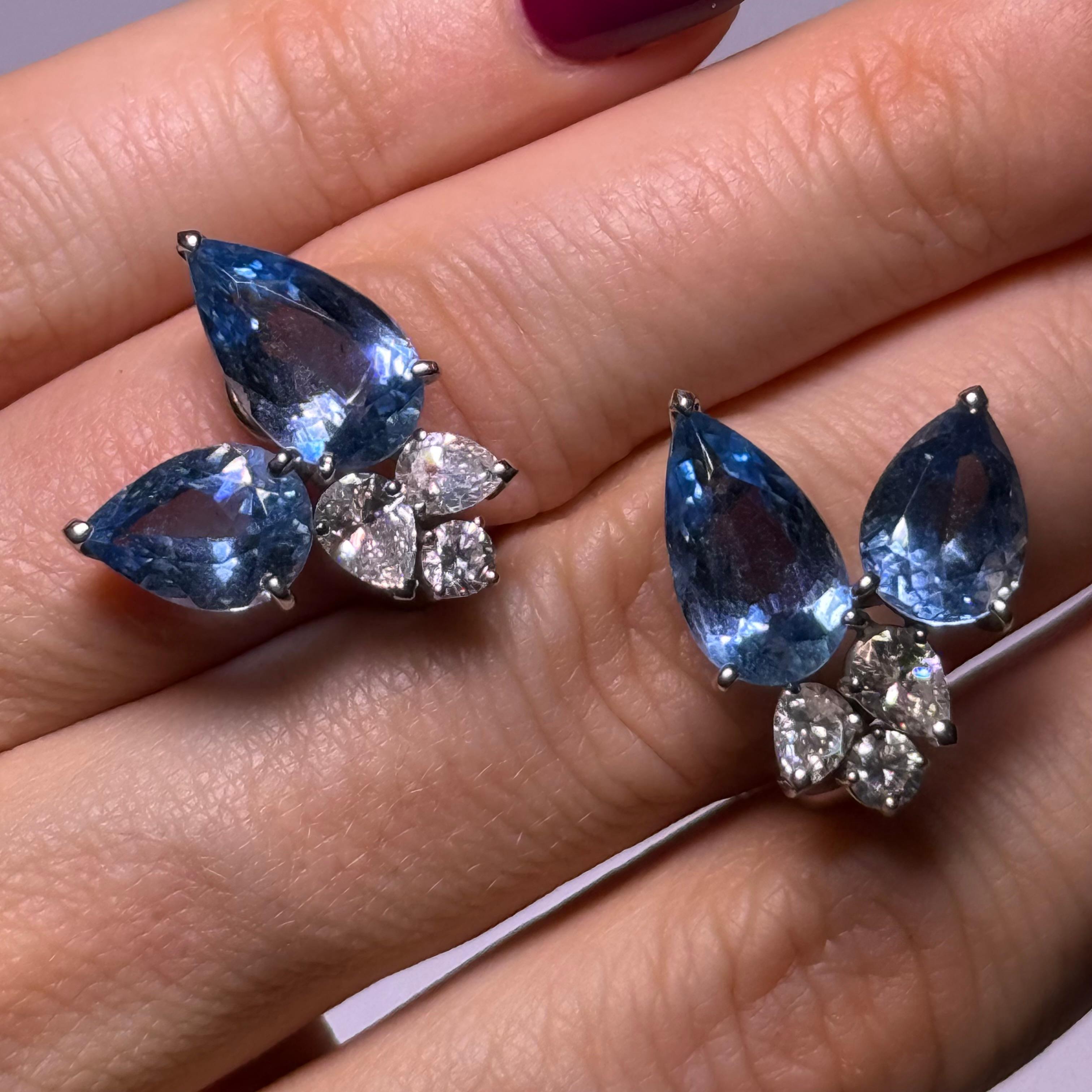 Aquamarine Earrings in 18 Karat White Gold by Peclàrd In Excellent Condition In Lucerne, CH